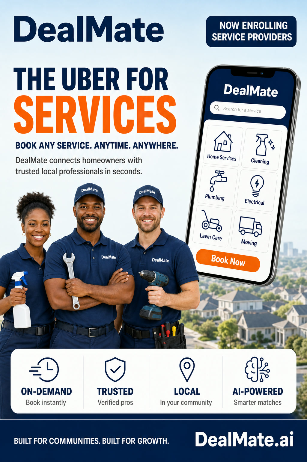 DealMate - The Uber for Services. Book any service, anytime, anywhere. Now enrolling service providers.