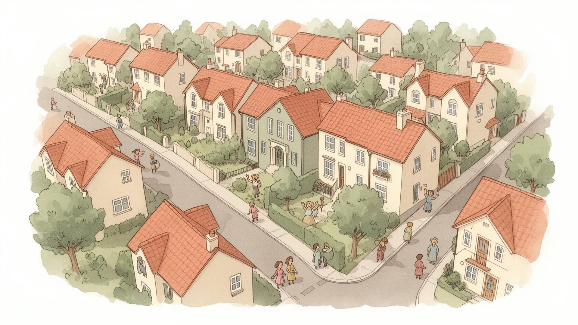 Illustrated bird's-eye view of your street